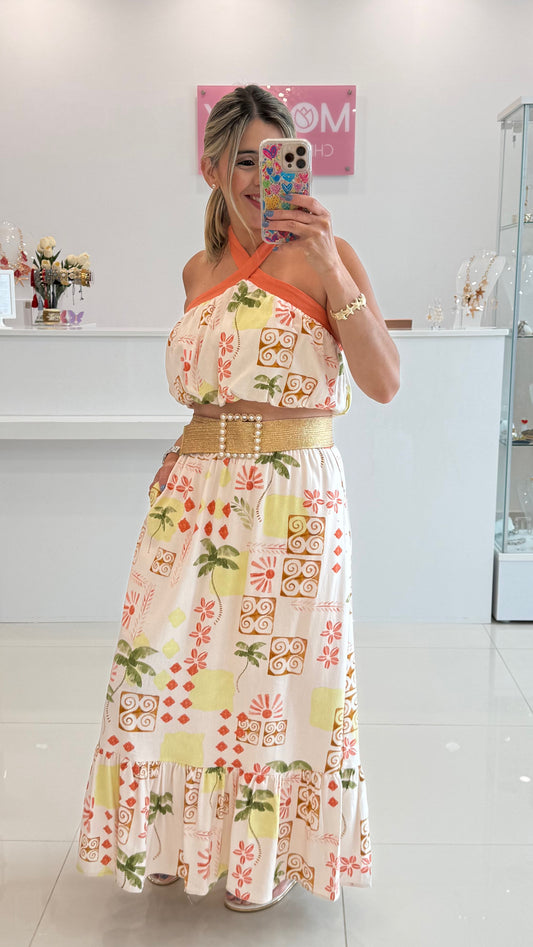 Printed Summer Top & Maxi skirt Set