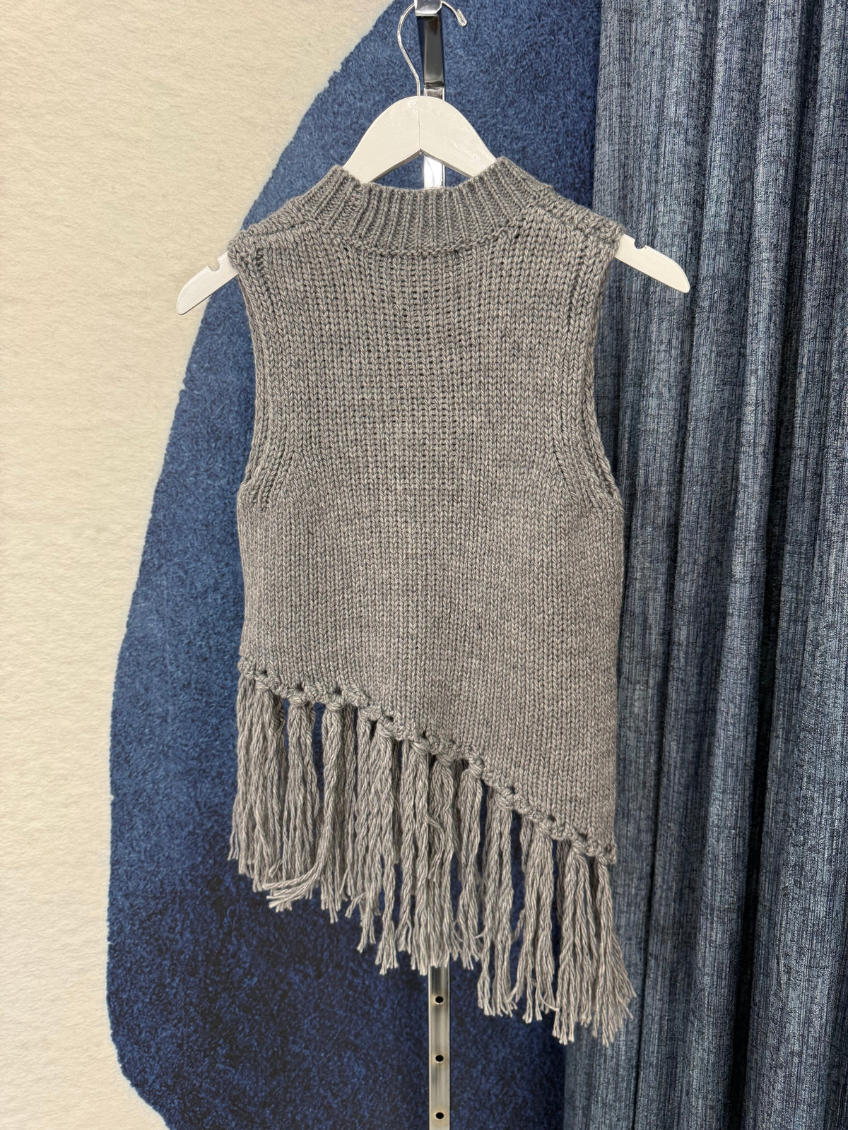 Sweater Knitted Fringe Top Gray