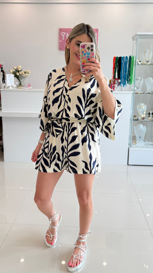 Romper Leaf Navy/Ivory