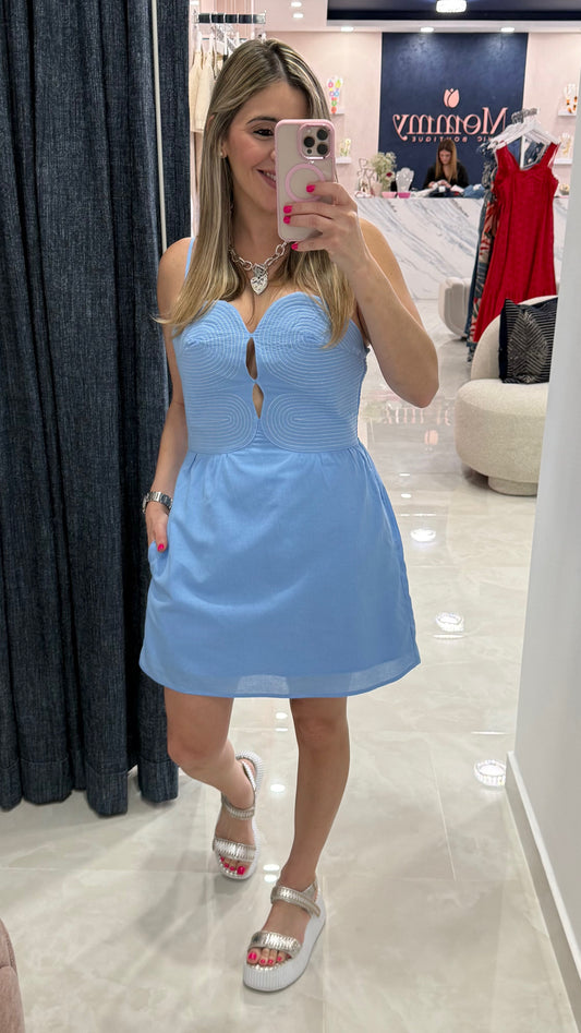 Stitch Bustier Sleeveless Dress Blue