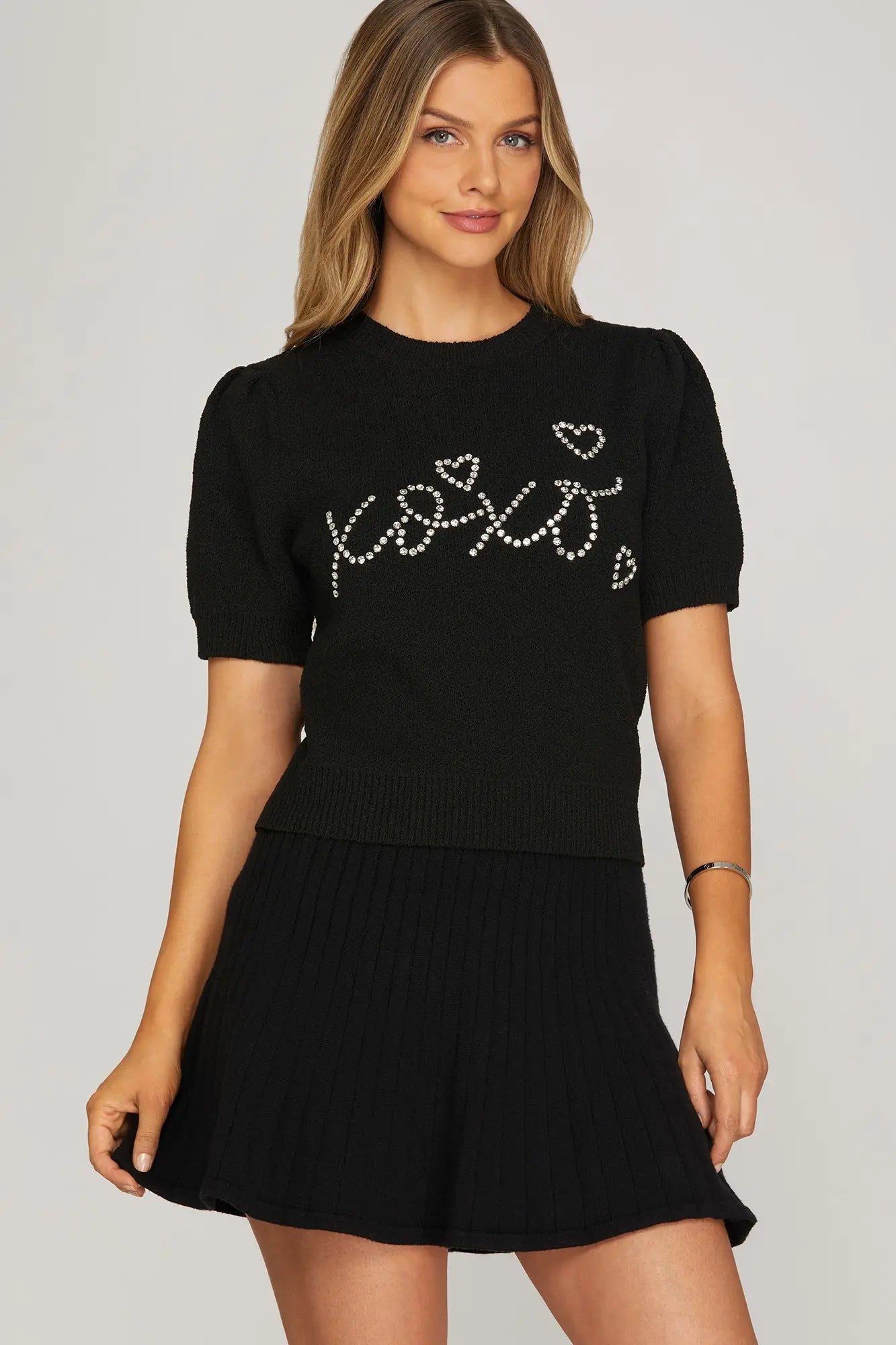 XOXO Rhinestone Sweater Top Black