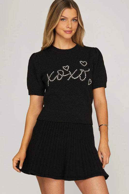 XOXO Rhinestone Sweater Top Black