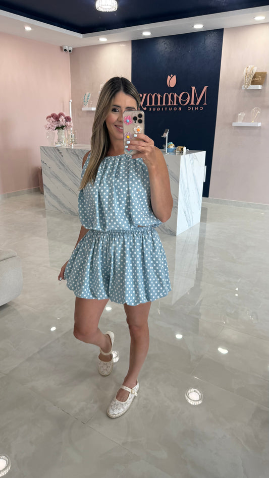 Polka Dots Bubble Top & Short Sky Blue