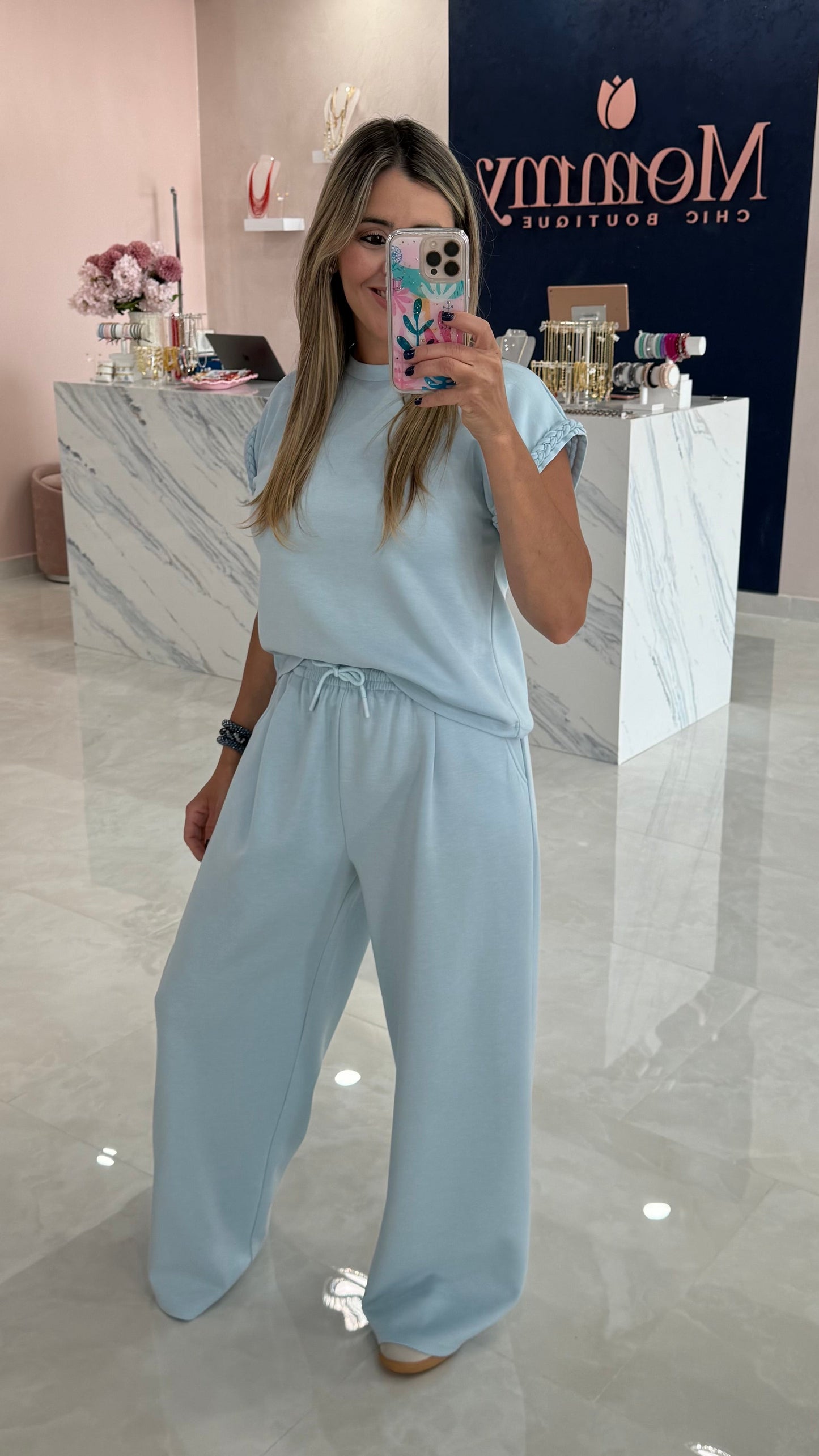 Soft Knit Top & Pant Set Blue