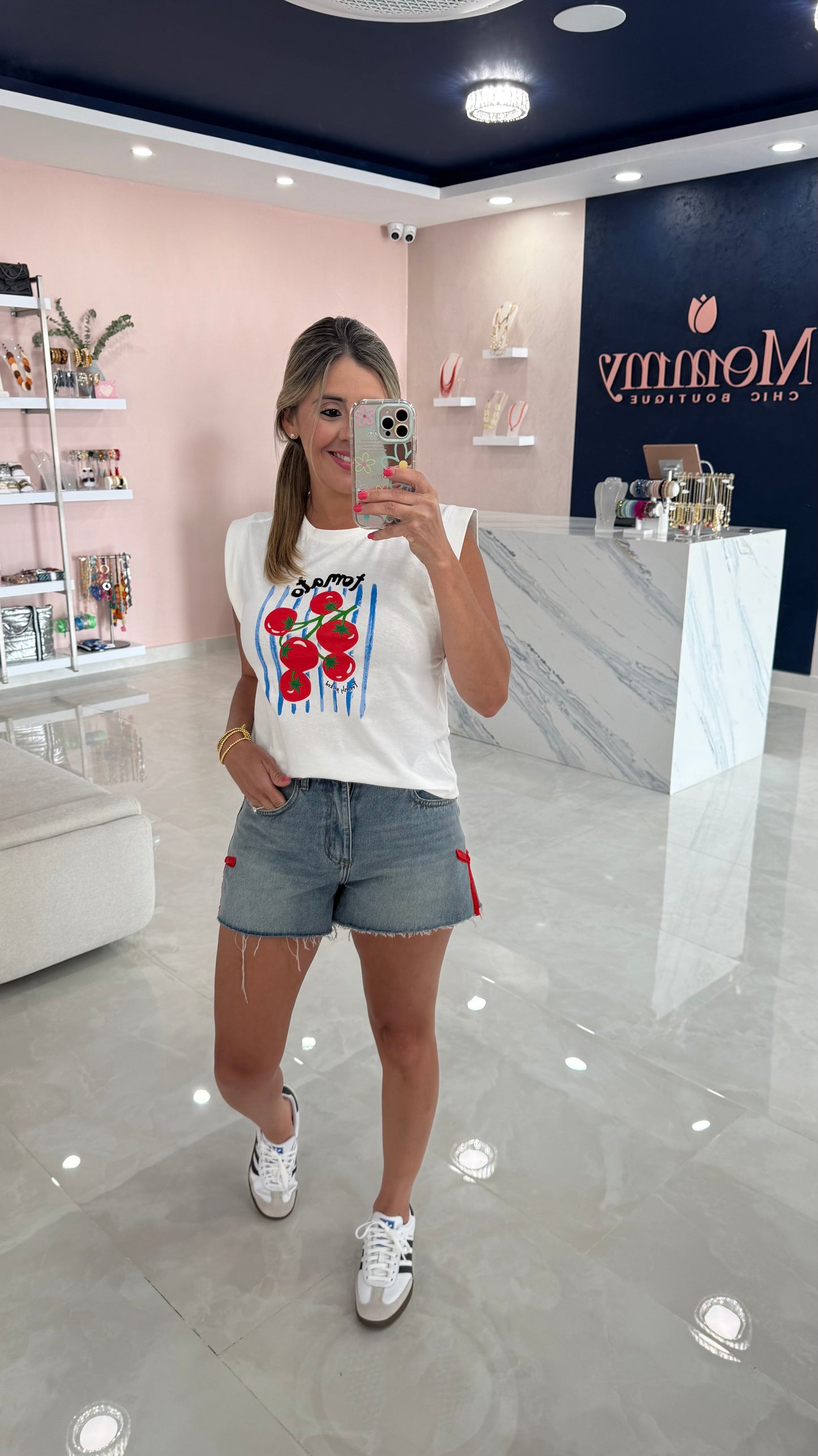 Tomato Graphic Embroidered Top