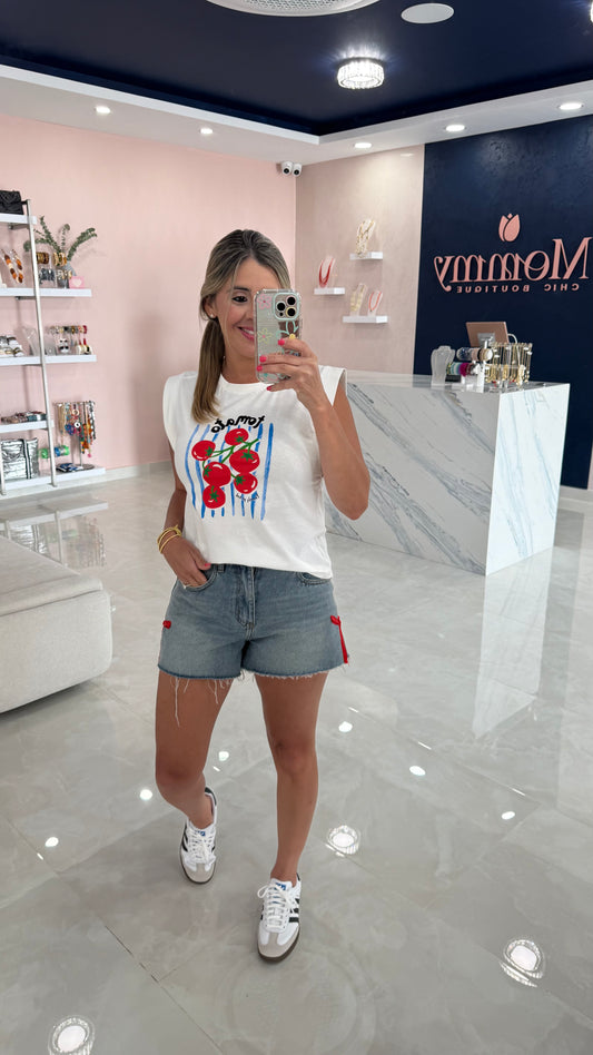 Tomato Graphic Embroidered Top