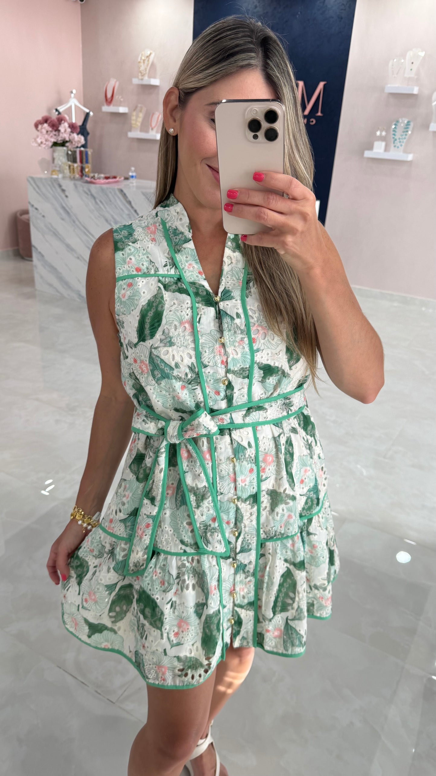 Embroidered Printed Leaf Dress