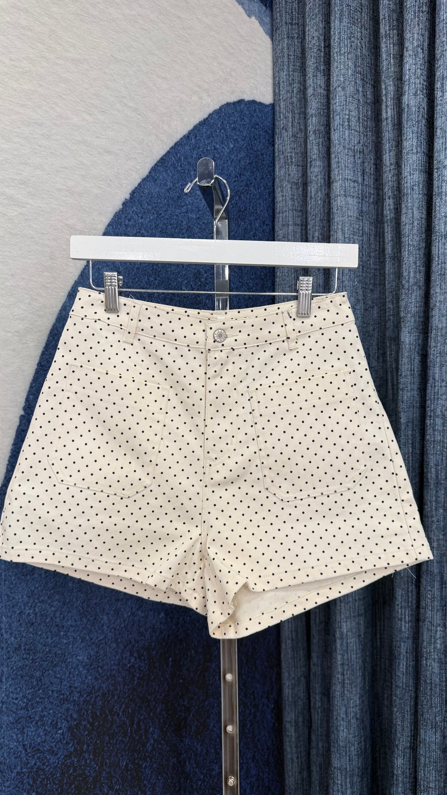 Polka Dot Denim Short White