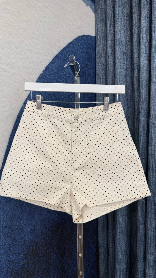 Polka Dot Denim Short White