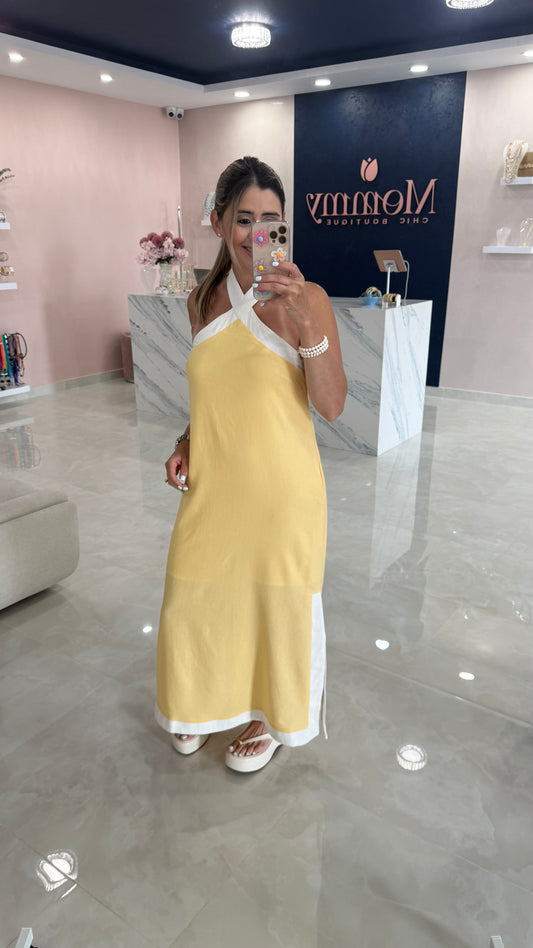 Contrast Halter Dress Yellow
