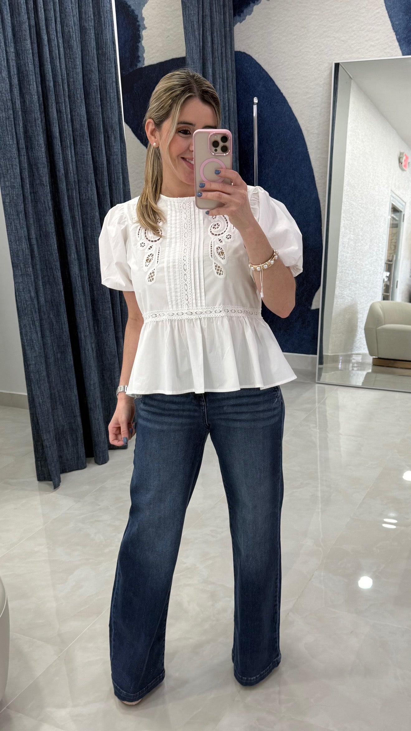 Lace Detail Peplum Cotton Top White