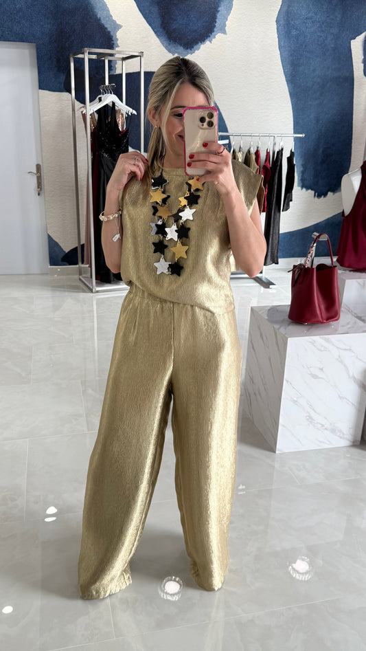 Textured Top & High Waist Pant GLD
