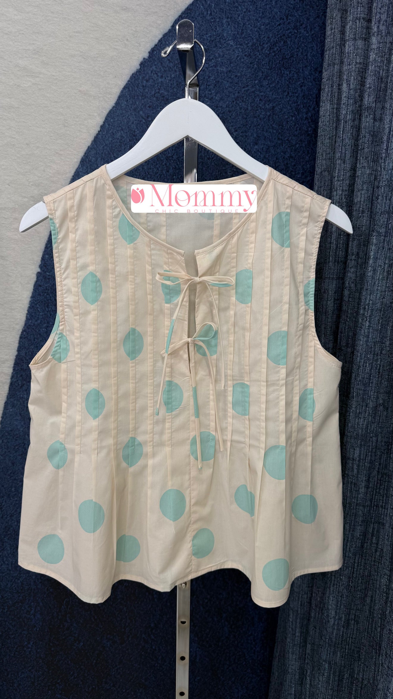 Blue Polka Dots Sleeveless Top