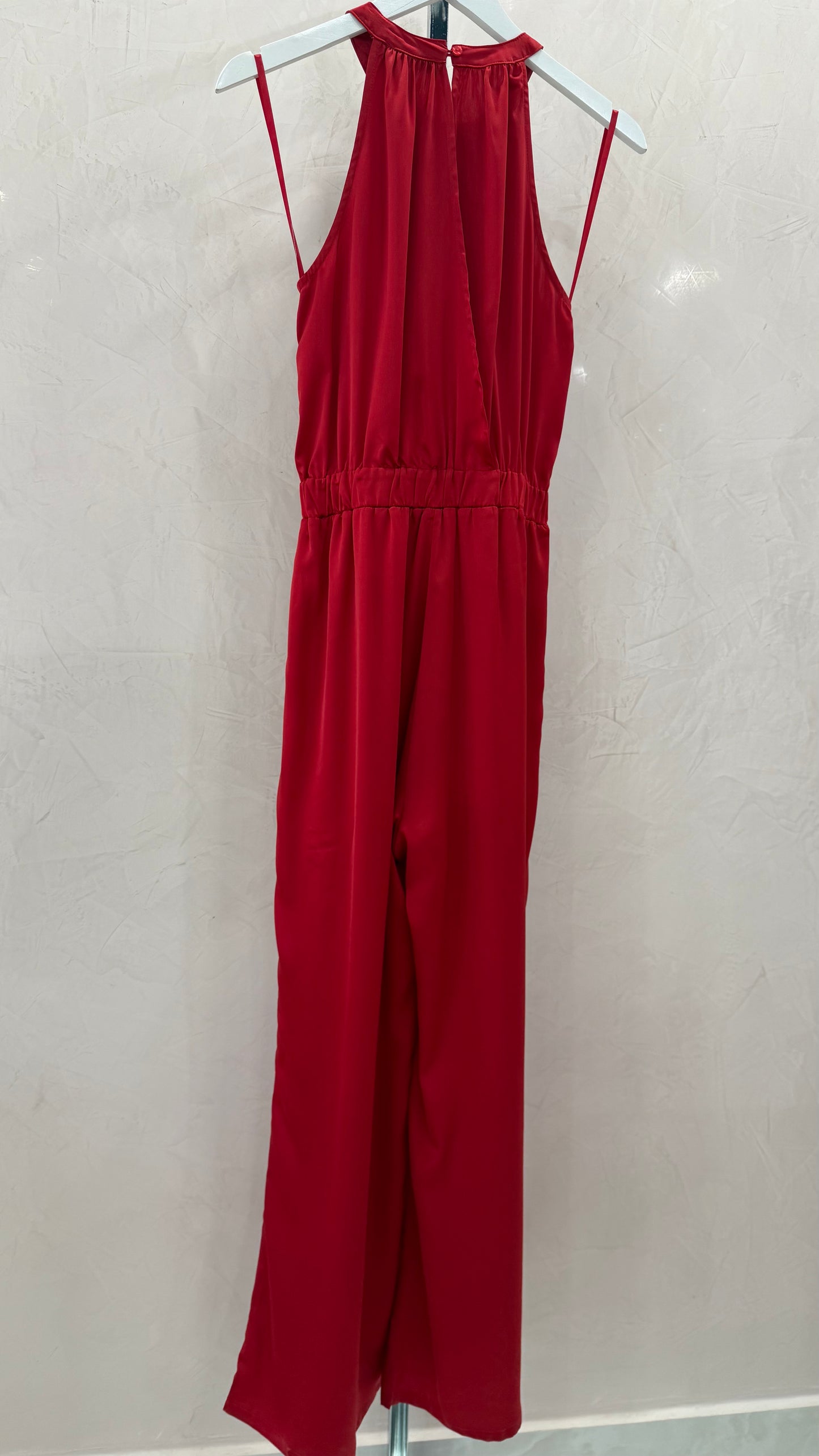 Satin Sleeveless Jumpsuit Red