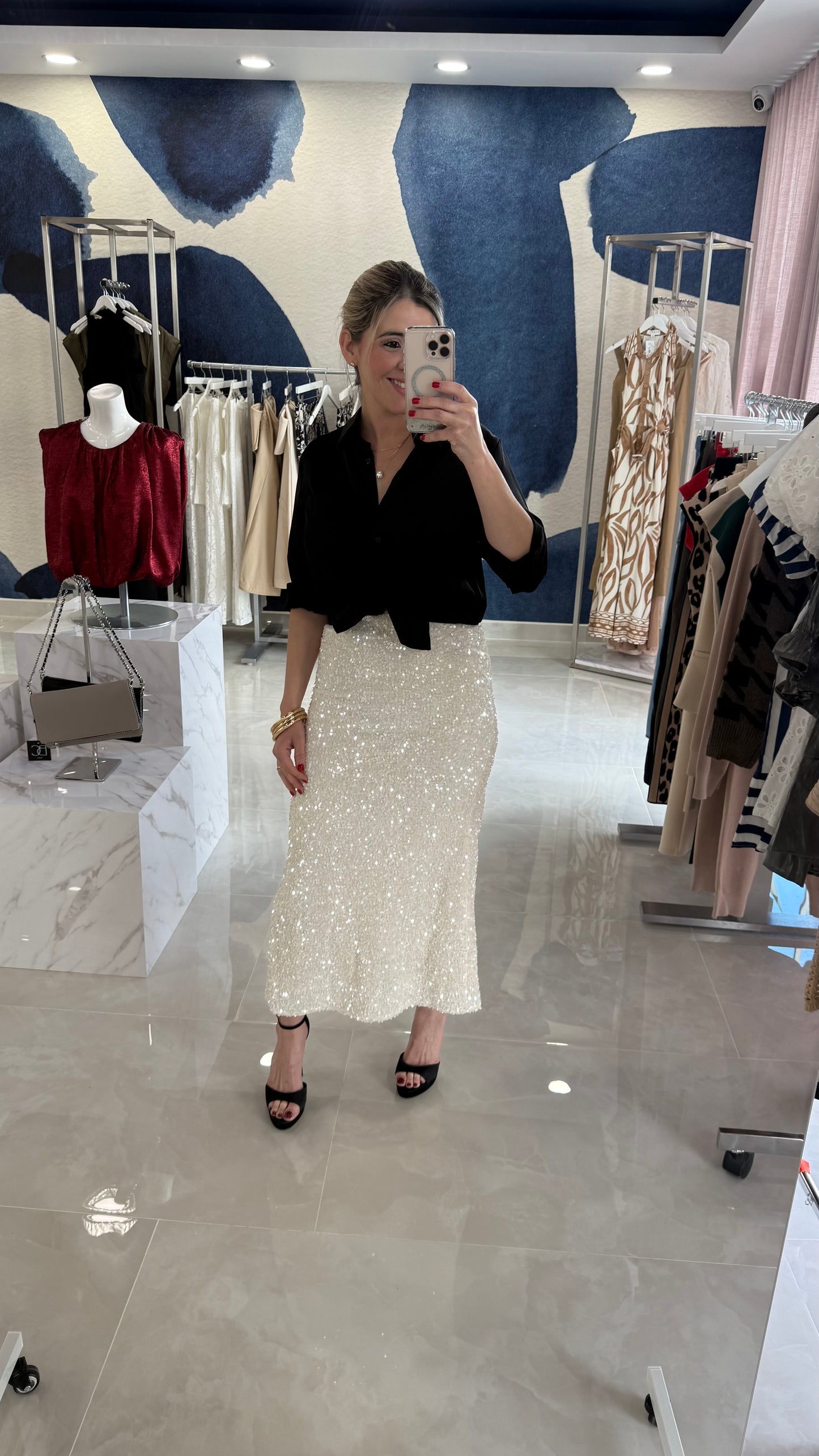 Sequin Maxi Skirt Ivory