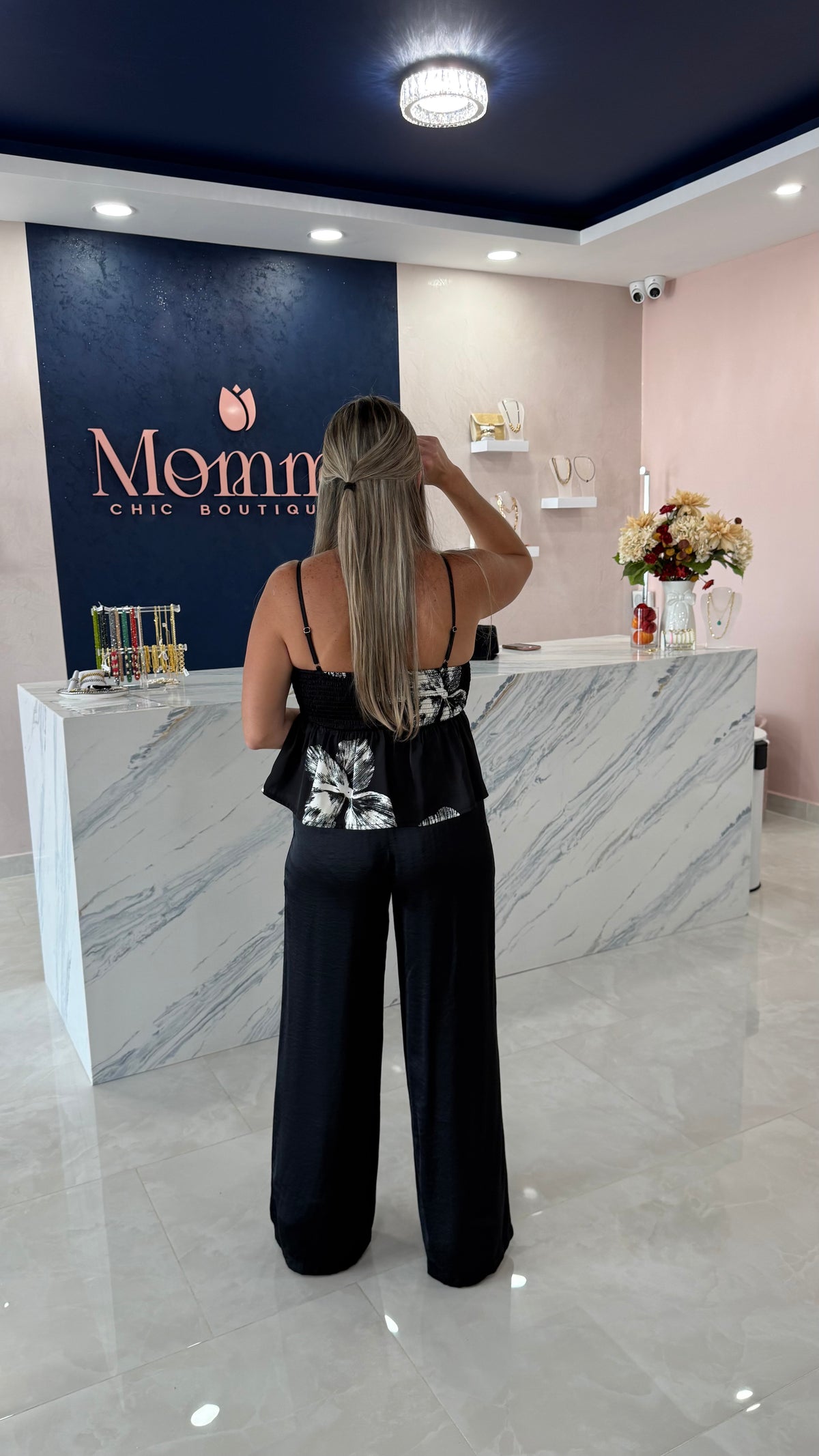 Peplum Top & Pant Satin Set Black