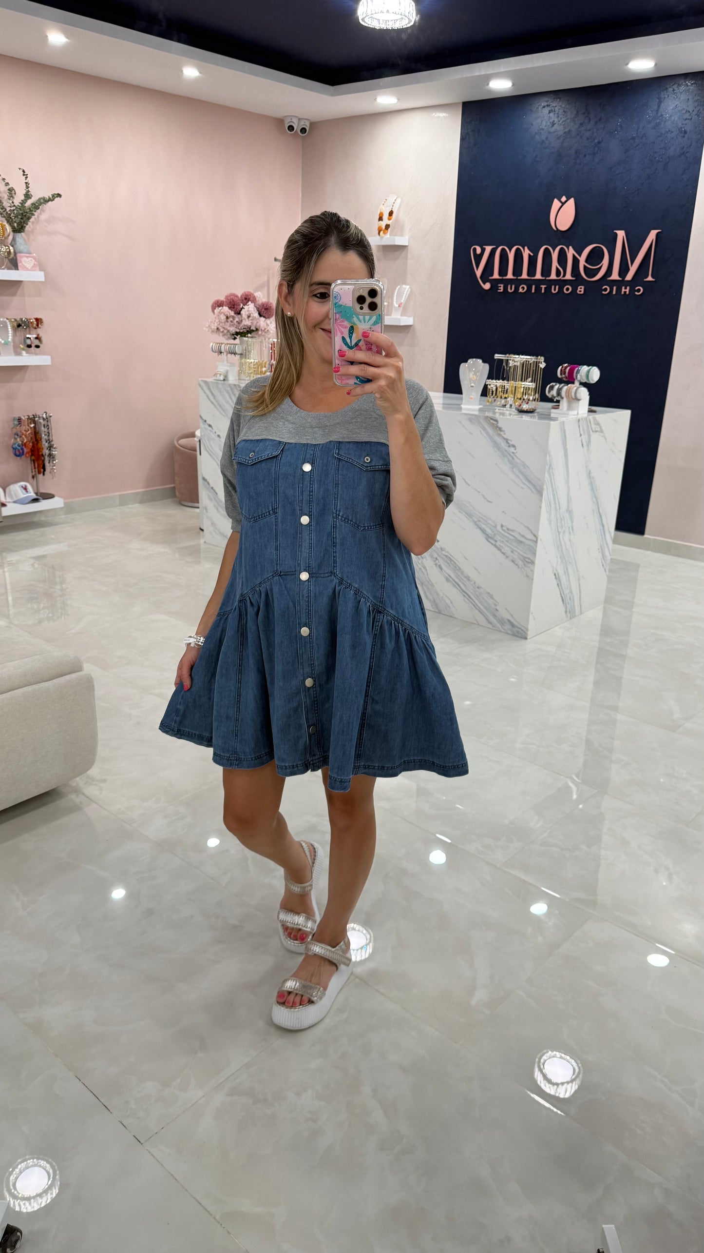 Contrast Denim Short Dress