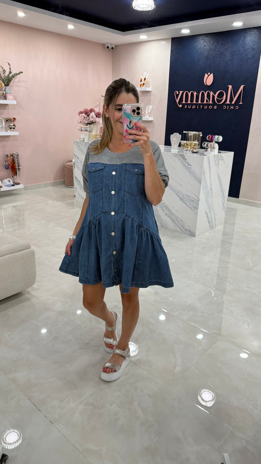Contrast Denim Short Dress