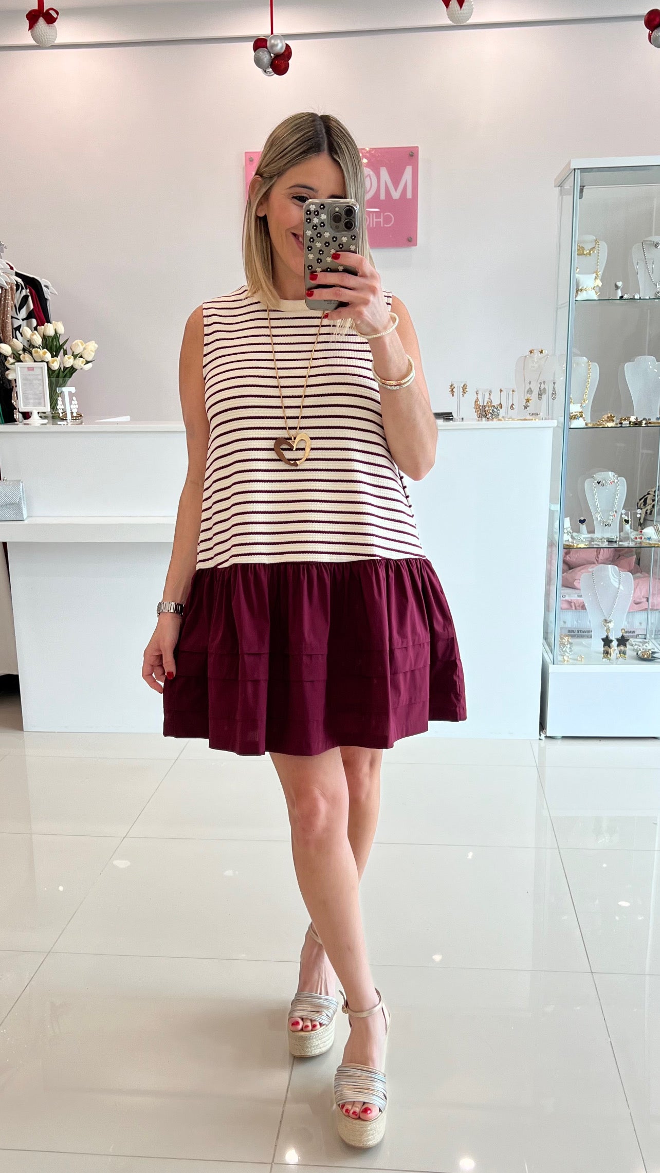 Stripe Dress Burgundy