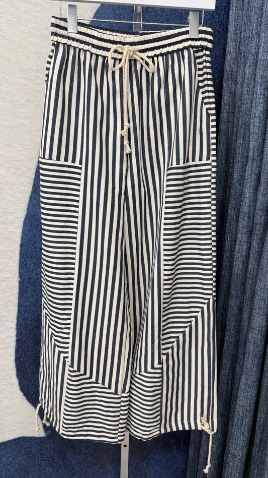 Mineral Stripe Pant With Drawstring Leg Navy