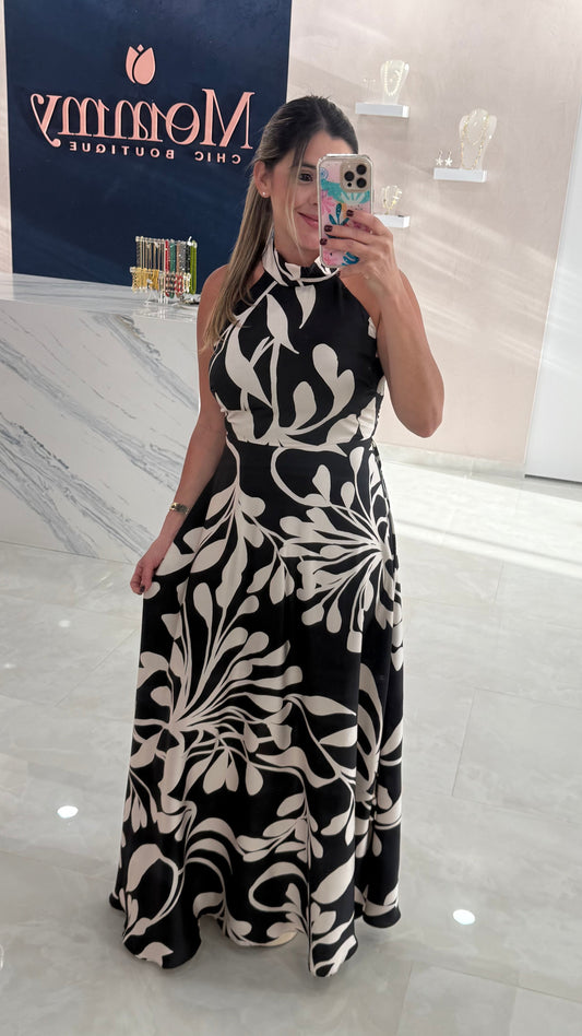 Halter Satin Printed Maxi Dress