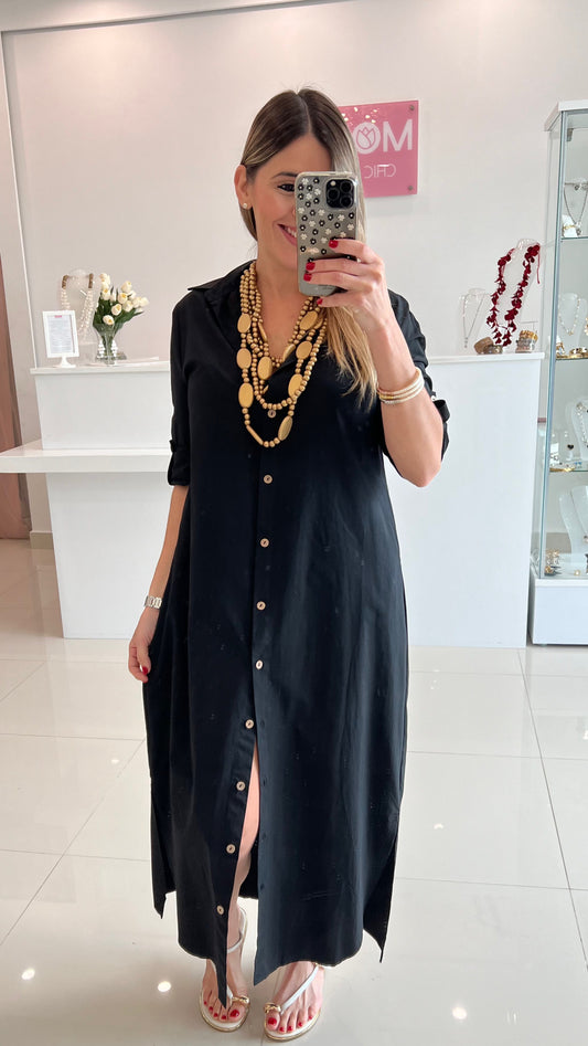 Button Down Maxi Dress Black