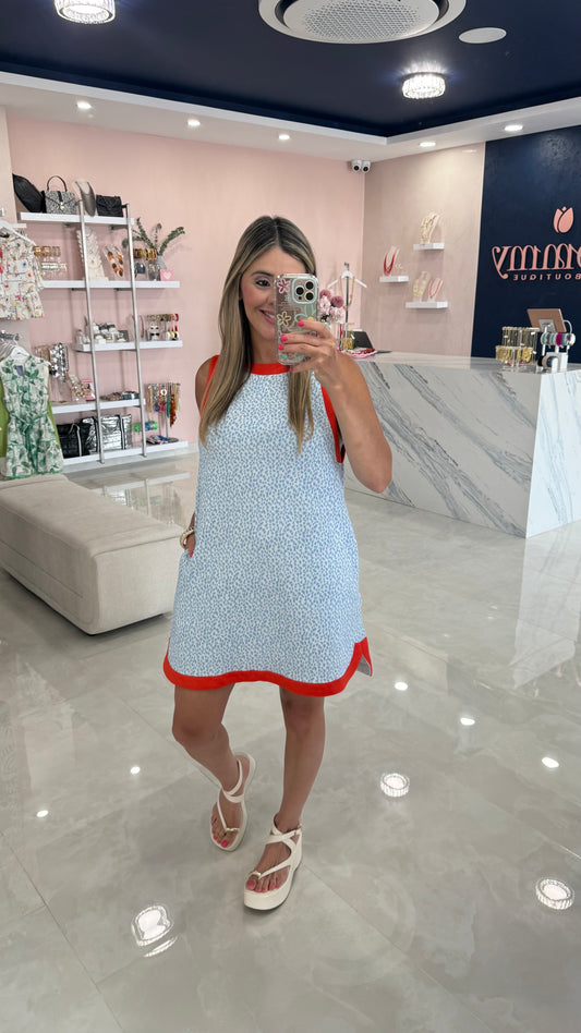 Printed & Contrast Dress Blue / Orange