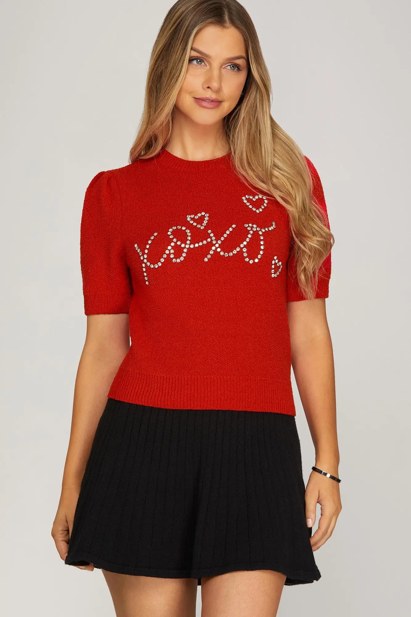 XOXO Rhinestone Sweater Top Red