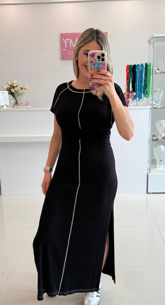 Contrast Comfy Dress Black