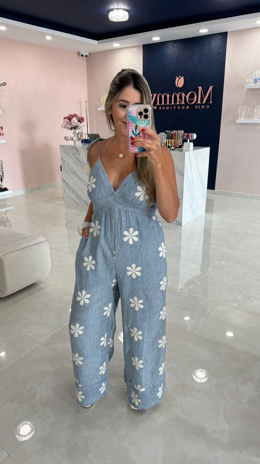 Embroidered Denim Lightweight Jumpsuit