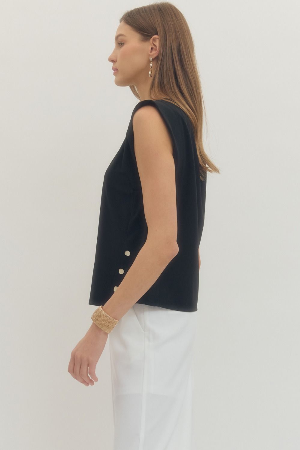 Stylish Black Top W Gold Side Button