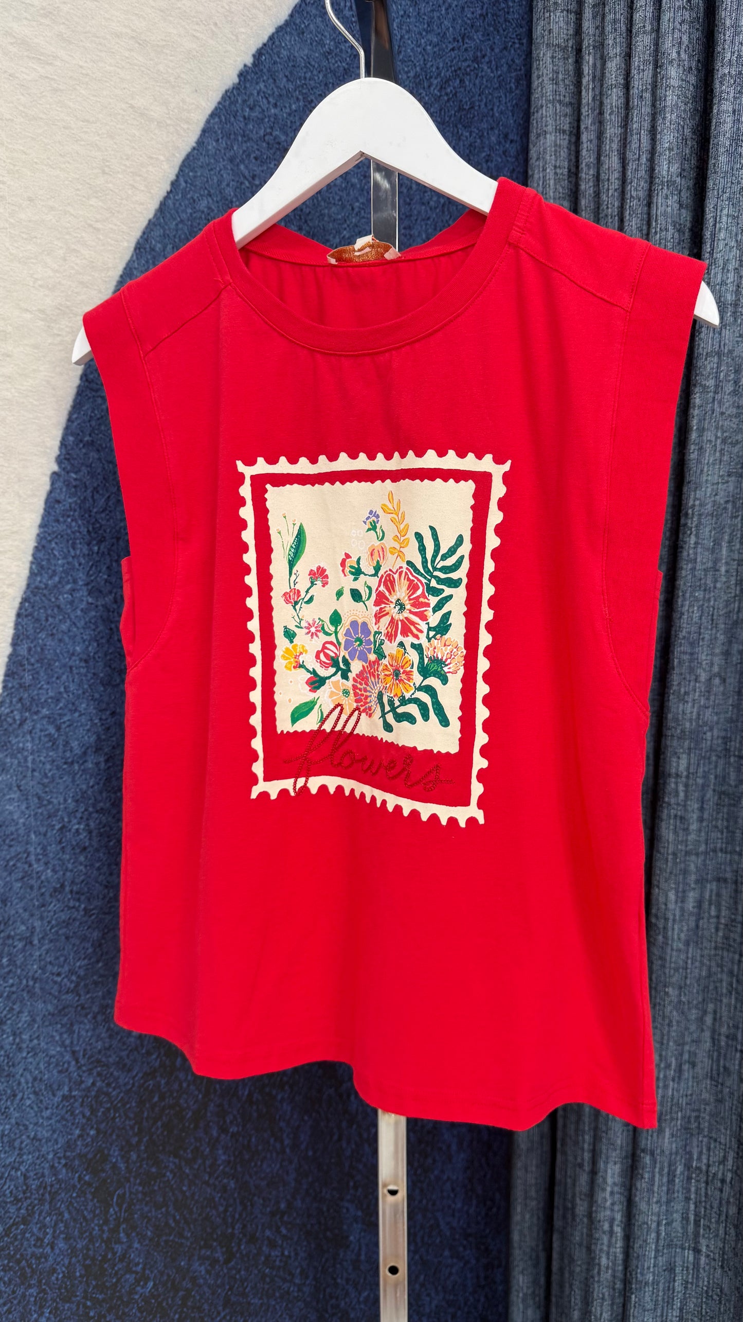 Flower Graphic Embroidered Top Red