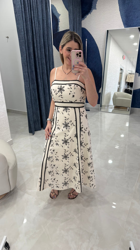 Embroidery Midi Dress Black / Ivory