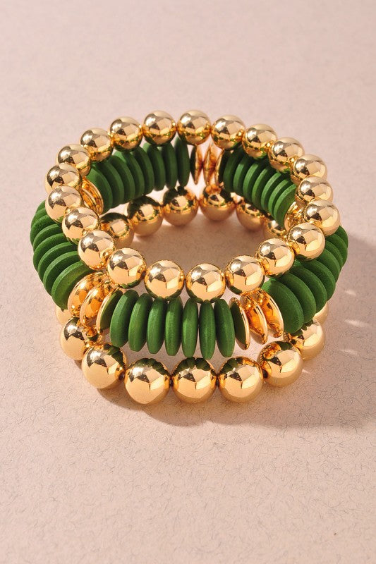 Wood & Bead Elastic Bracelet