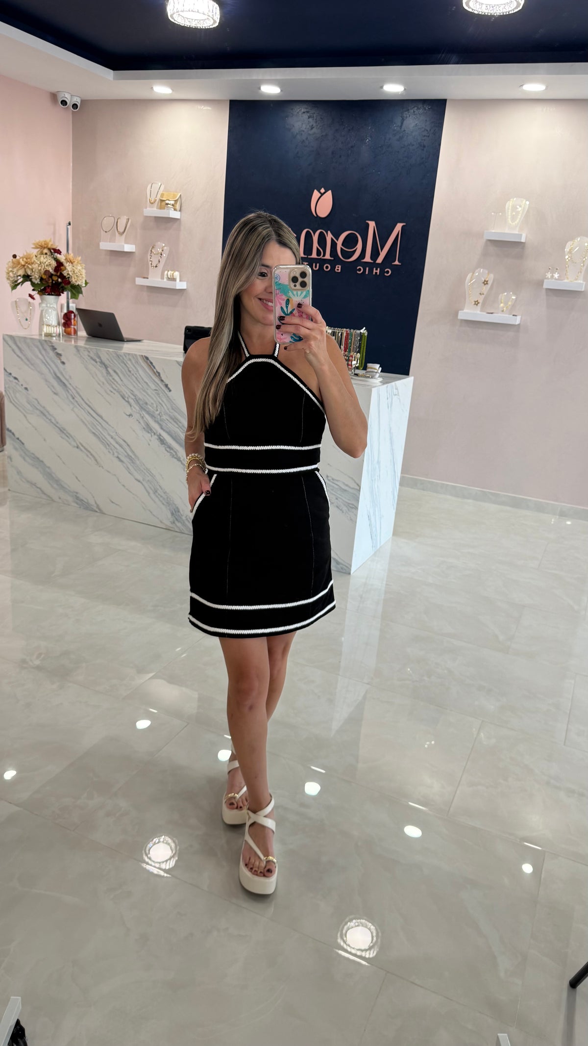 Contrast Rope Dress Black