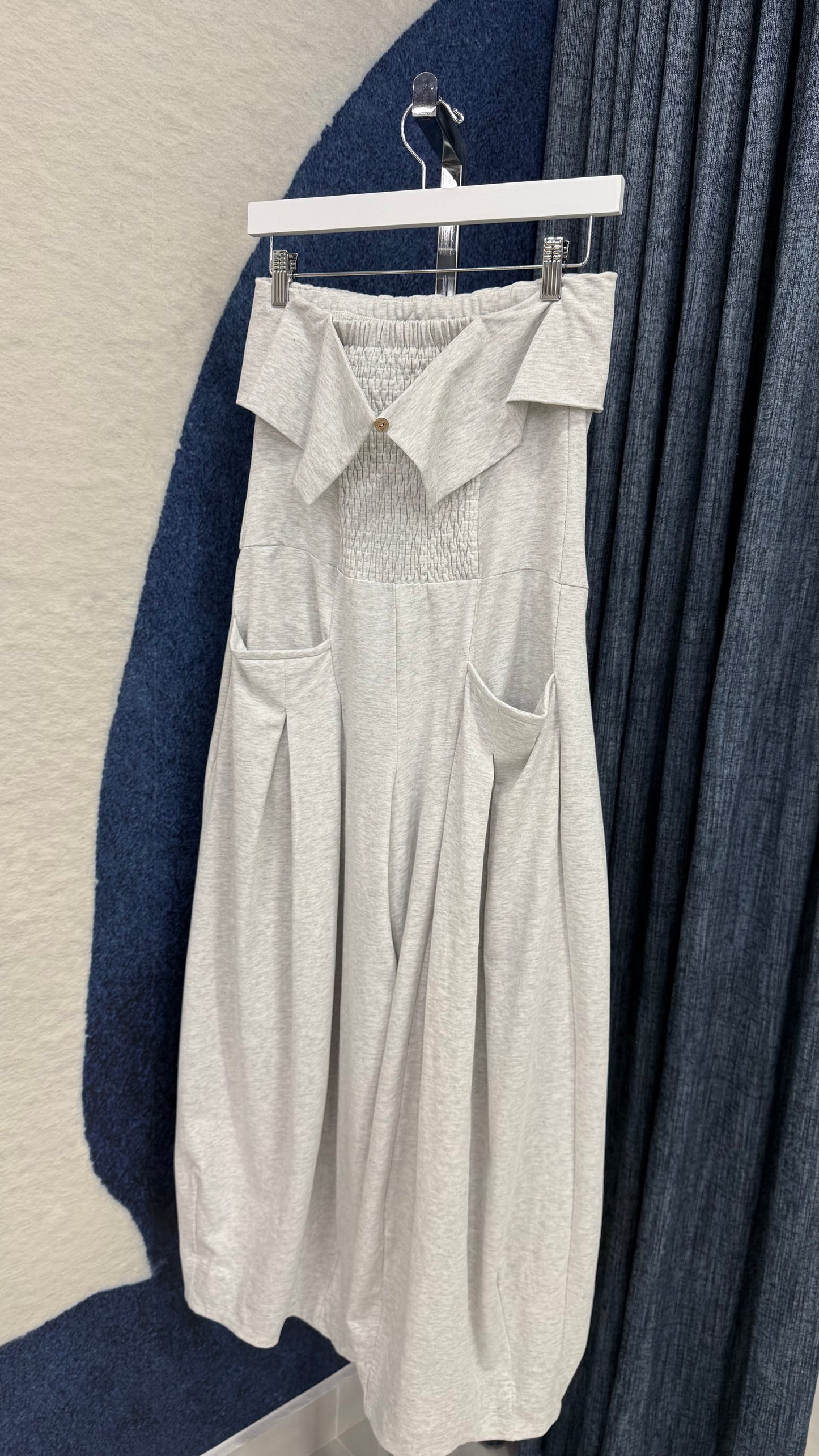 Strapless Barrel Jumpsuit Gray