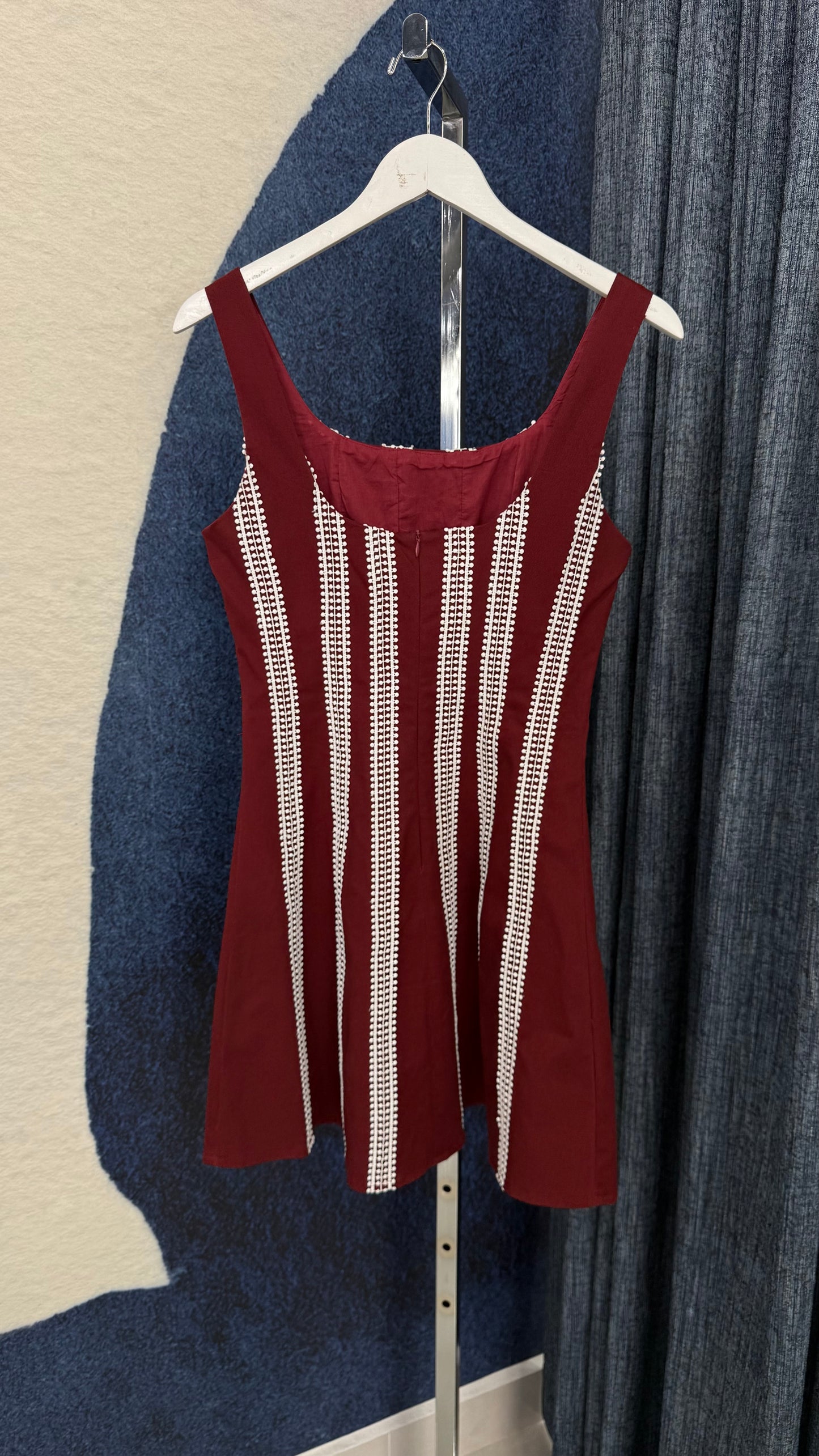 Contrast Vertical Trim Dress Burgundy