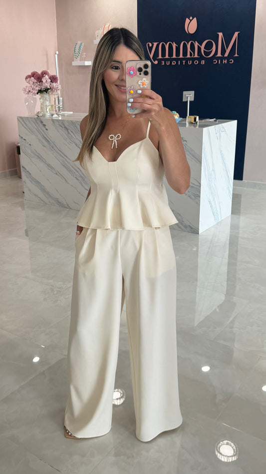 Peplum Top & Pant Set Ivory