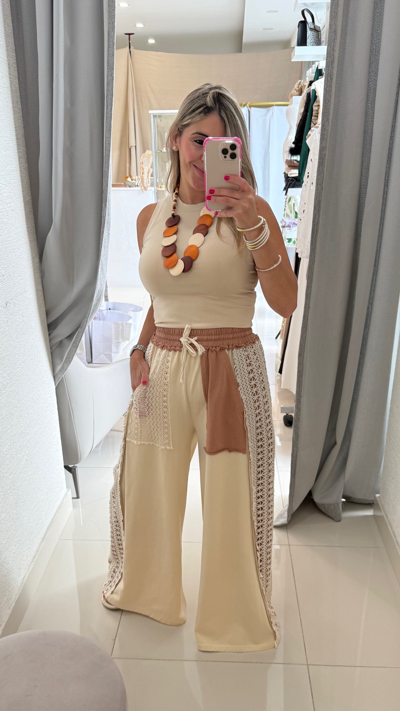 Lace Patch Pant Natural