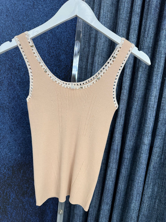 Trim Stone Detail Top Taupe