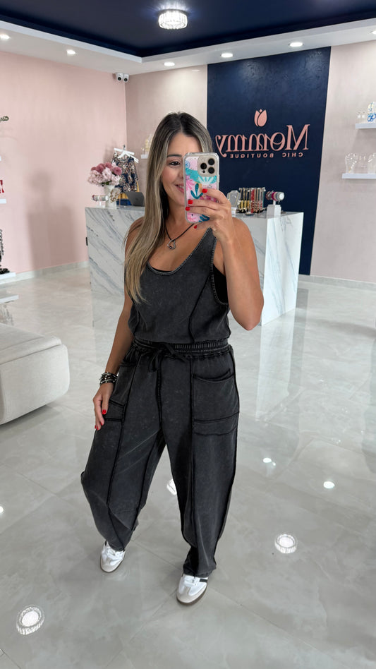 Mineral Wash Jumpsuit Black
