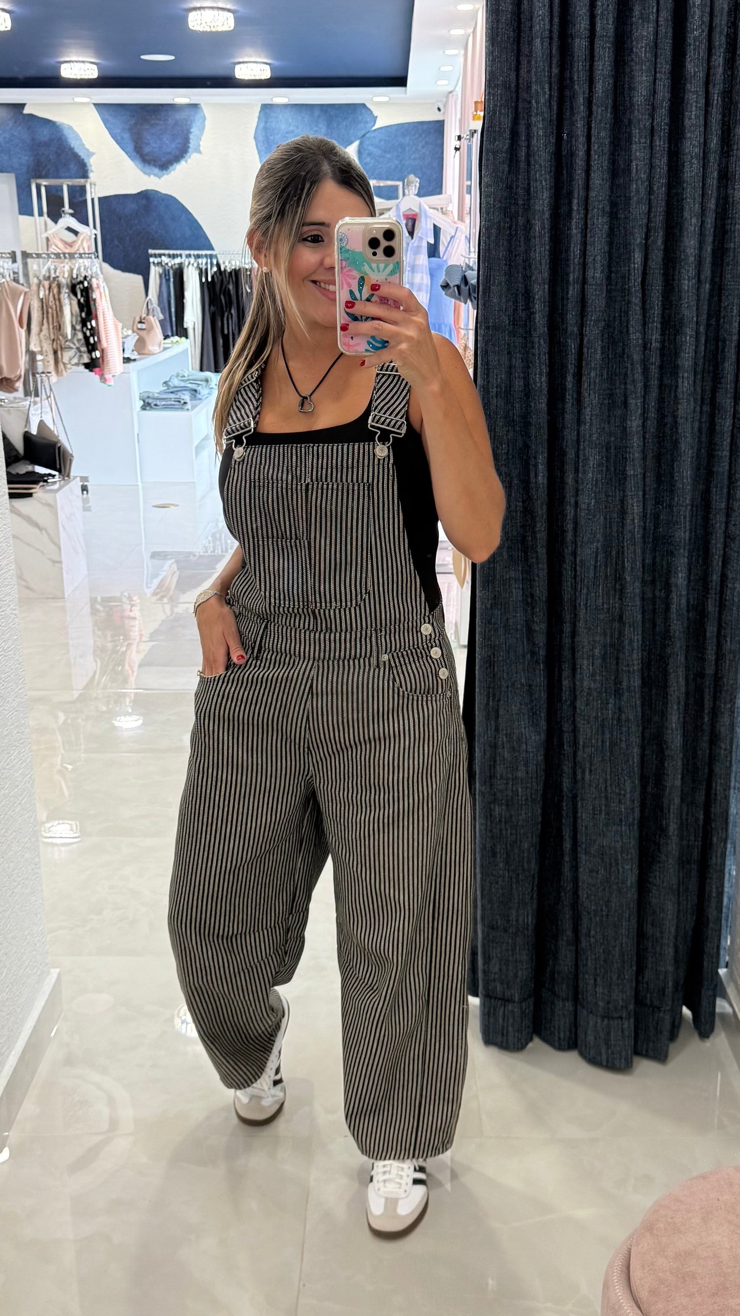 Stripe Denim Overall Black / Off White