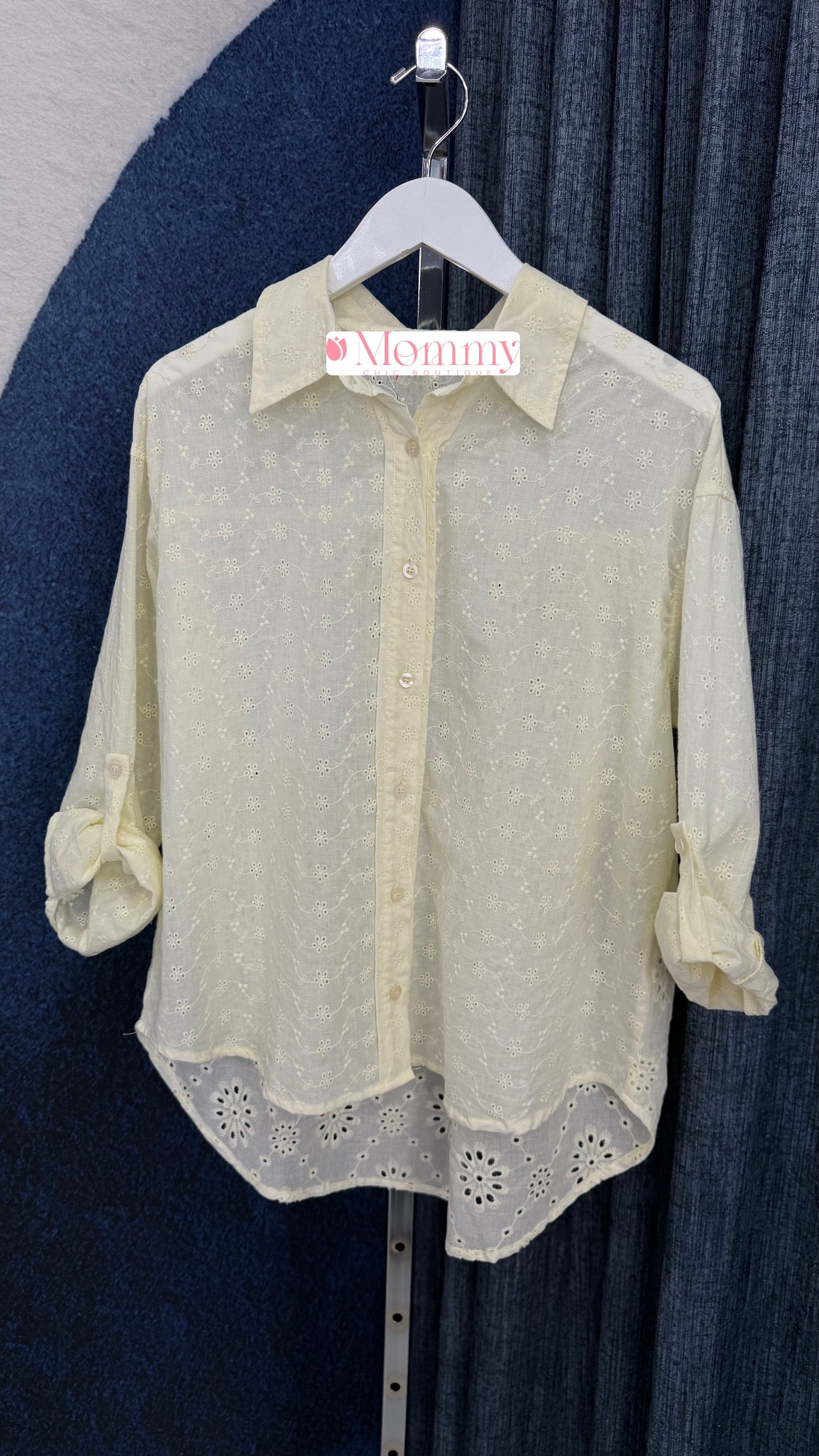 Eyelet Long Sleeve Top Butter Yellow