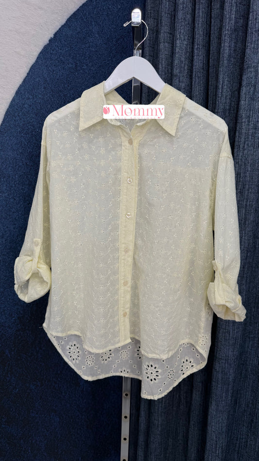 Eyelet Long Sleeve Top Butter Yellow
