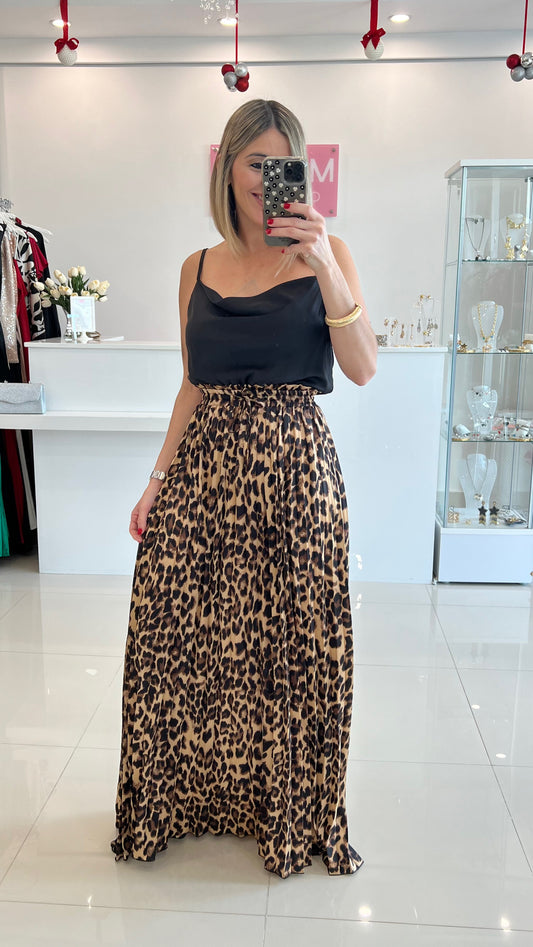 Pleated Maxi Dress Animal Print