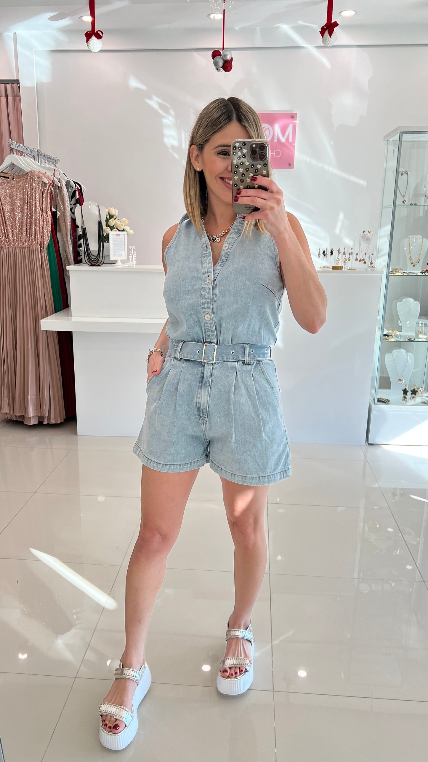 Denim Romper With Belt