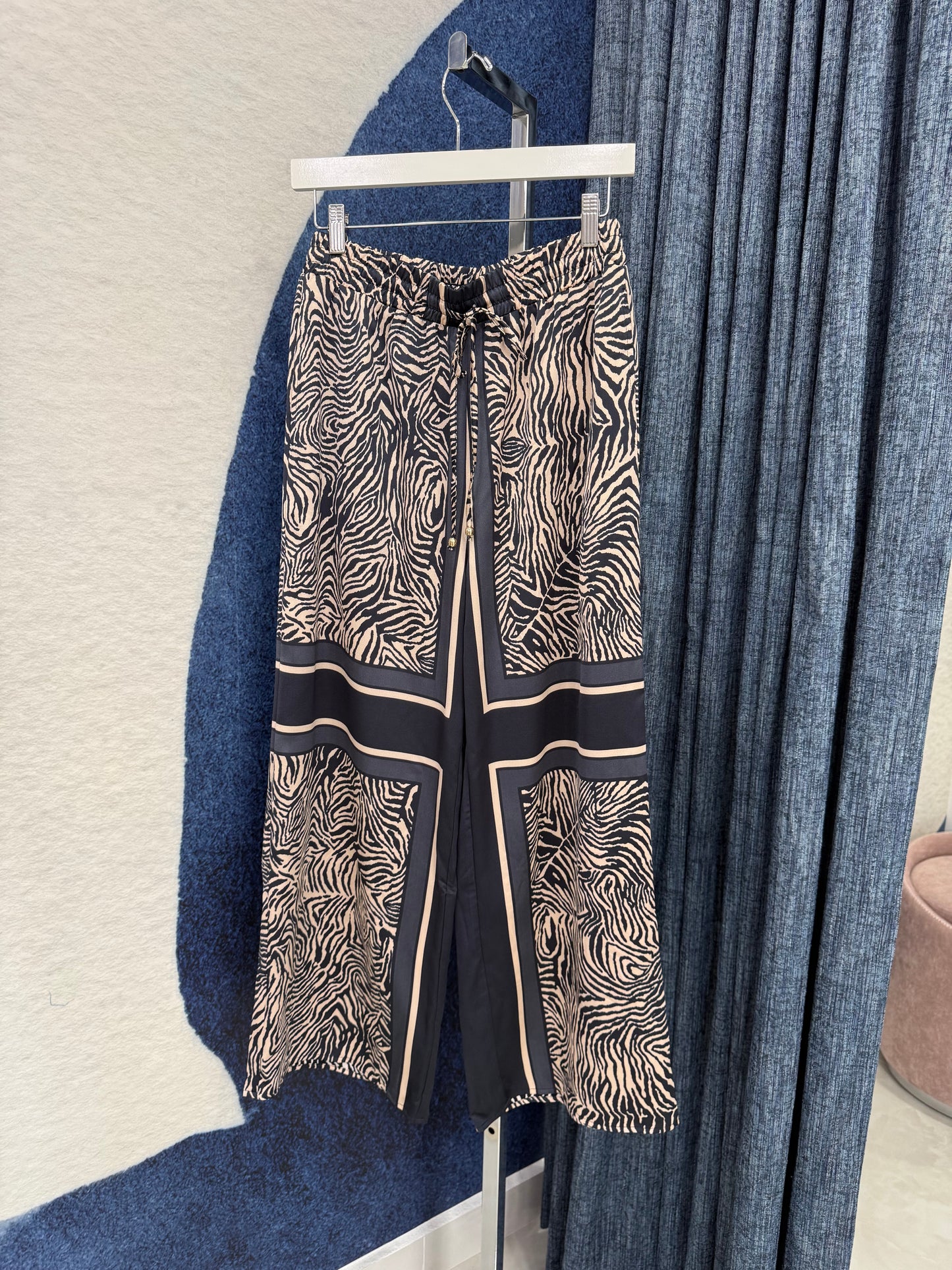 Printed Satin Pant Navy / Taupe