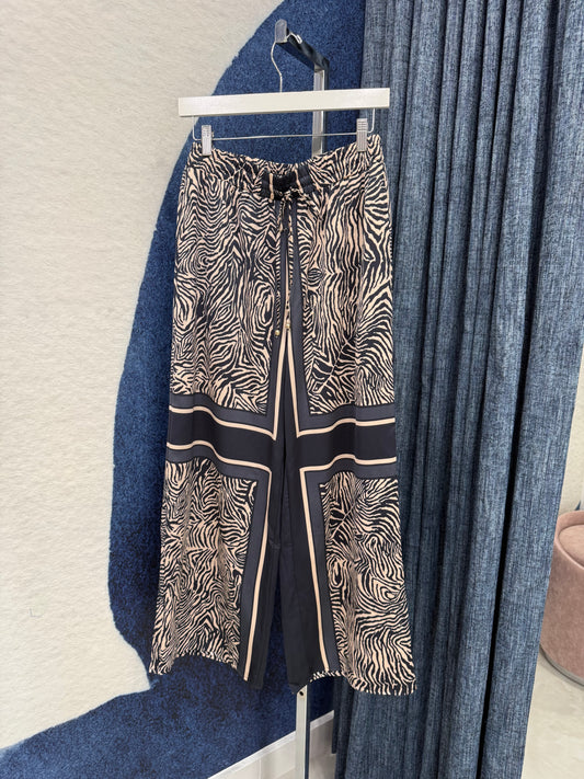 Printed Satin Pant Navy / Taupe