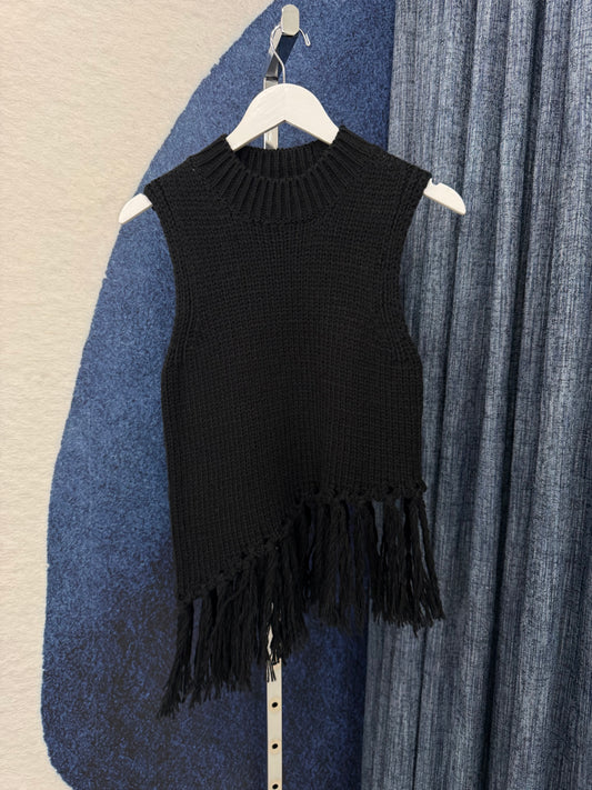 Sweater Knitted Fringe Top Black