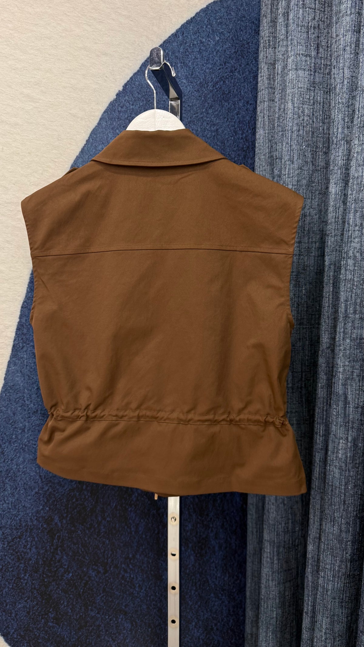 Drawstring Zip Up Top Vest Brown